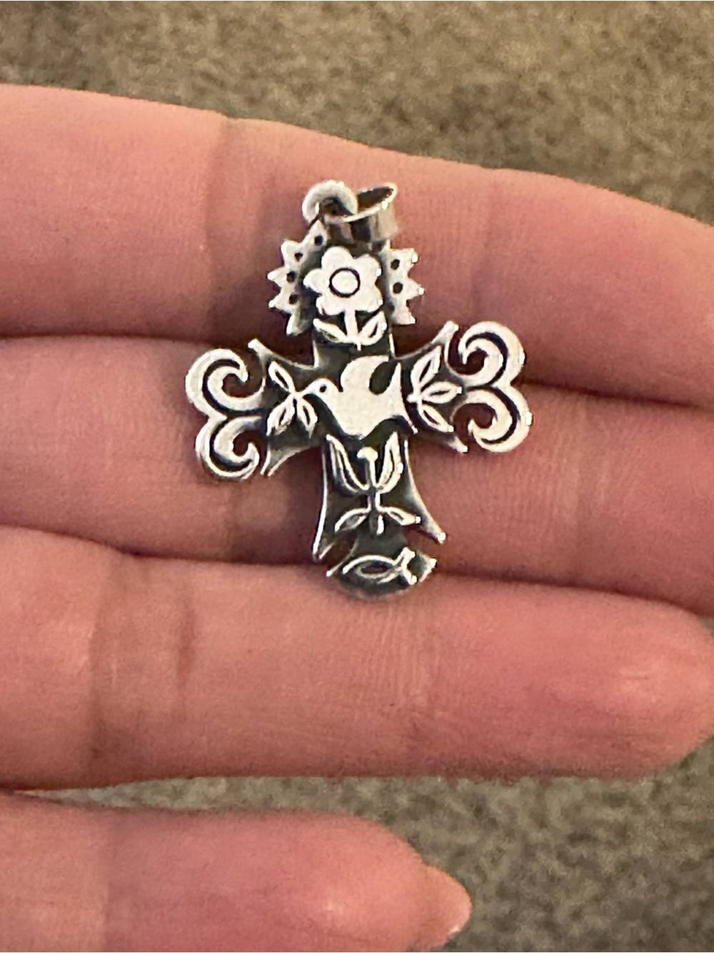 James Avery Sterling Silver Dove Floral Cross Pendant Only - Picture 2 of 4